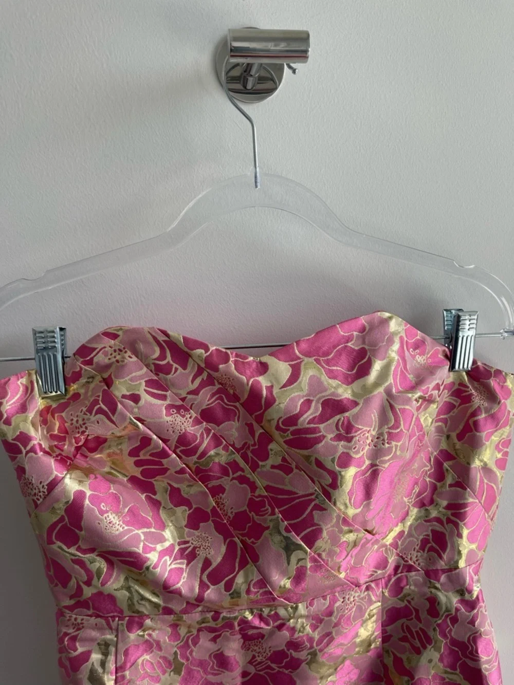 Lilly Pulitzer Strapless Pink Floral Gold Dress - Picture 2 of 5
